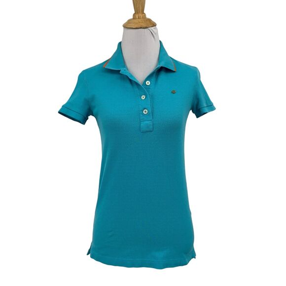 Kate Spade Shirt Womens XS Extra Small Aqua Short Sleeve Side Vent Hem Golf Polo - Picture 1 of 16
